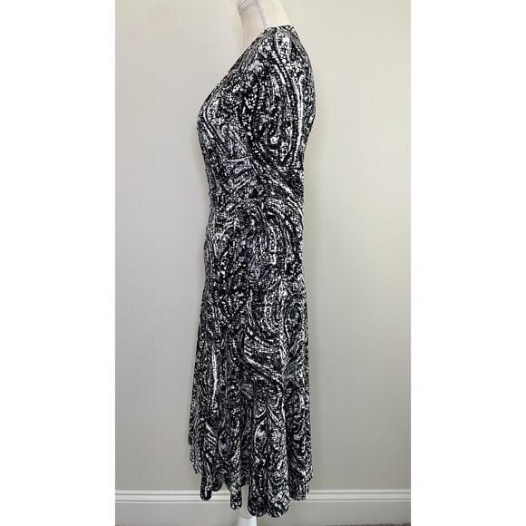 Ralph Lauren Sz 4 Full Wrap Easy Care Dress Black White Abstract Print Business - Picture 7 of 11